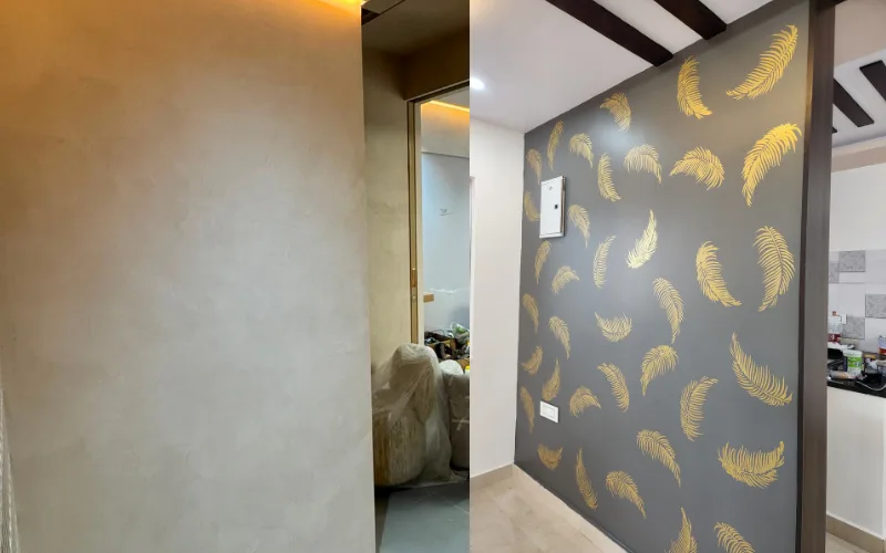 Designer textured feature wall in residential apartment in Aryapuram Rajahmundry